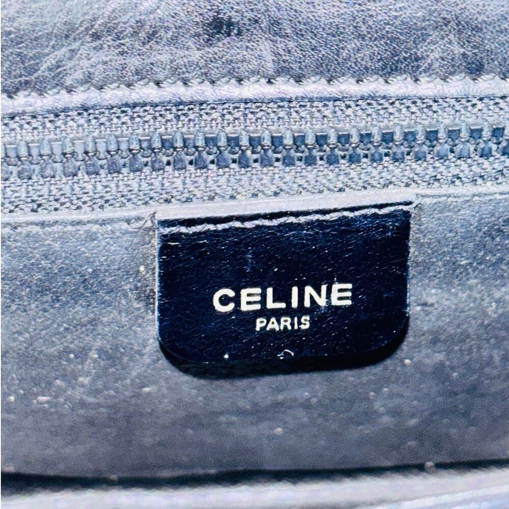 Vintage Celine Paris Blason Black Leather Shoulder Bag Tan Trim Made in Italy - Picture 15 of 16